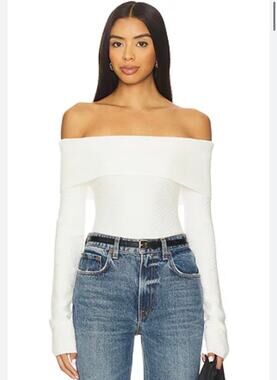 NEW Favorite Daughter Graces Ivory Off-Shoulder Knit Top Size M